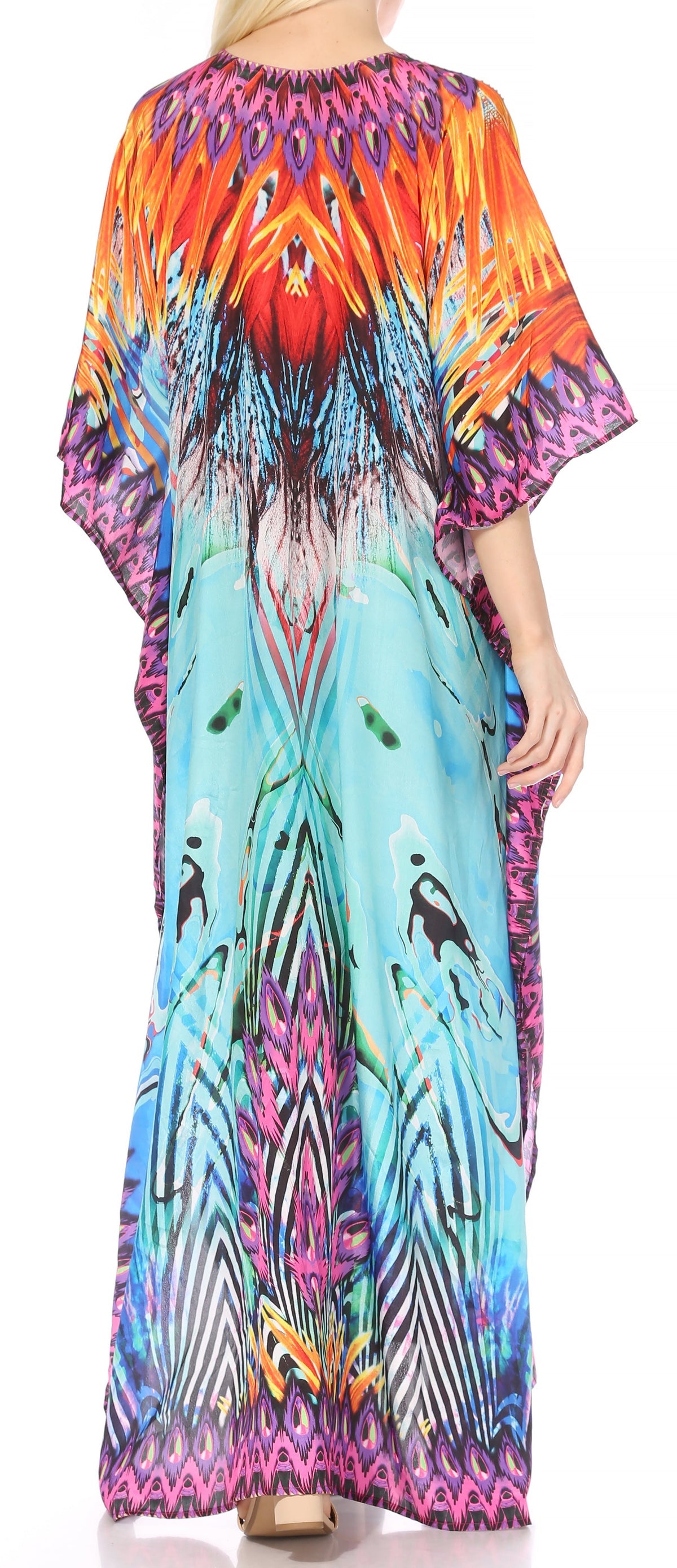 Sakkas Georgettina Flowy Rhinestone V Neck Long Caftan Dress/Cover Up